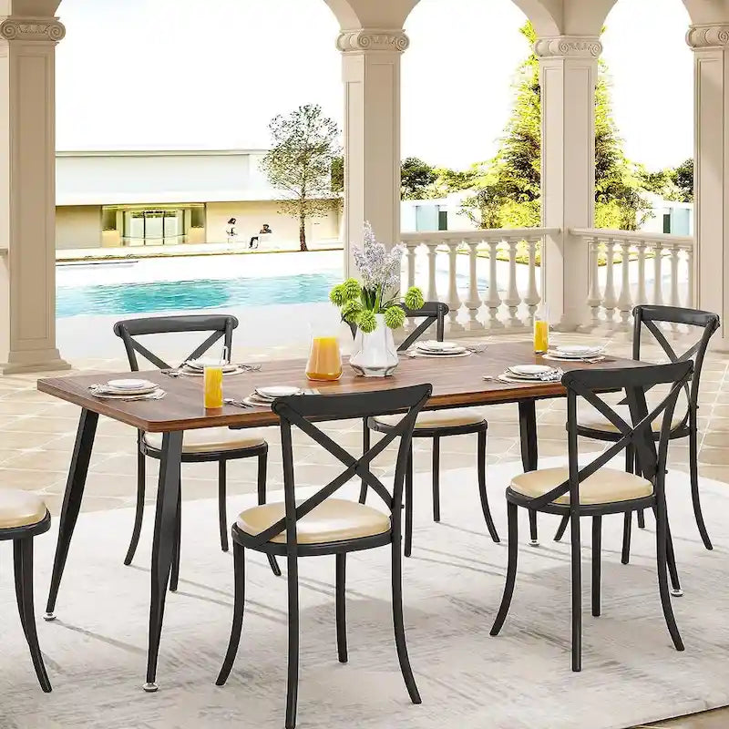 Large Dining Table for 6 to 8, Kitchen Furniture, Brown/ Black