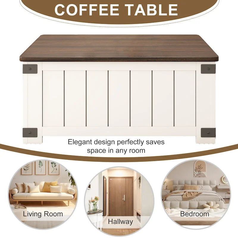 Table basse relevable de ferme avec rangement, ports USB et station de charge
