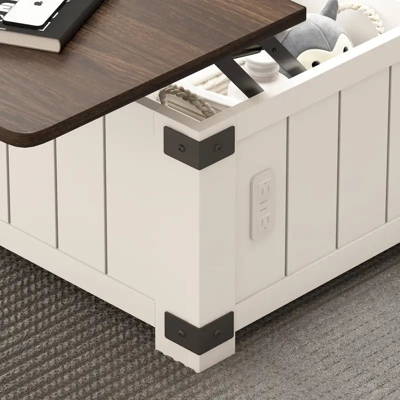 Table basse relevable de ferme avec rangement, ports USB et station de charge