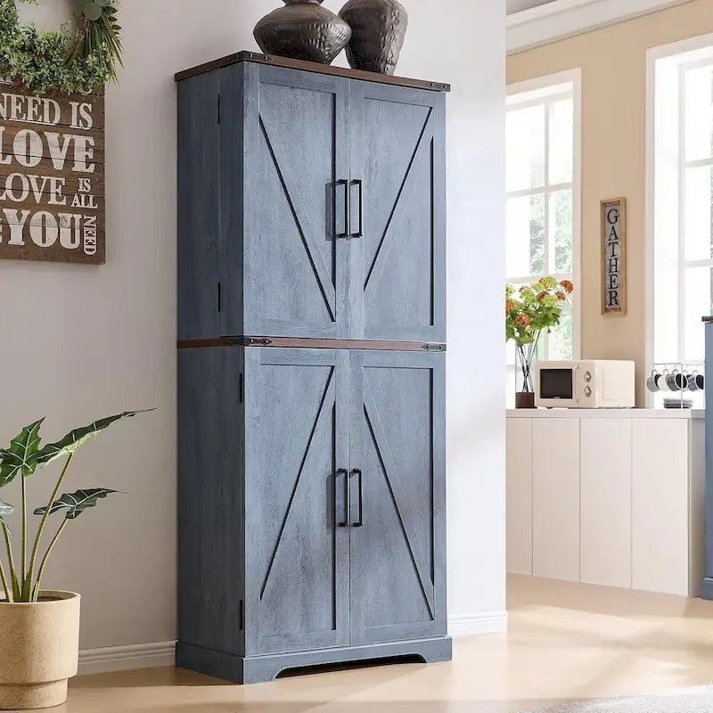 Garde-manger de cuisine de ferme de 183 cm de haut, armoire de rangement avec portes coulissantes façon grange