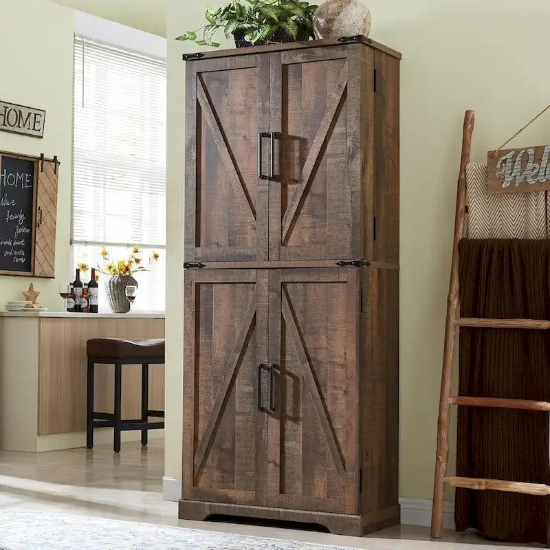 Garde-manger de cuisine de ferme de 183 cm de haut, armoire de rangement avec portes coulissantes façon grange