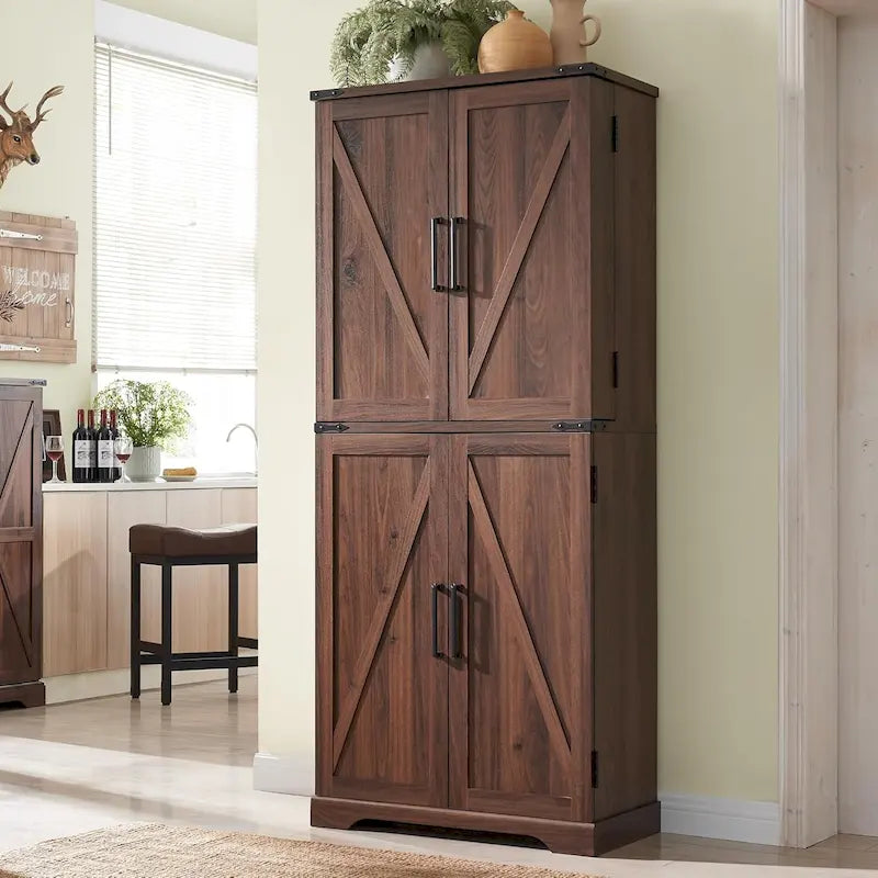 Garde-manger de cuisine de ferme de 183 cm de haut, armoire de rangement avec portes coulissantes façon grange