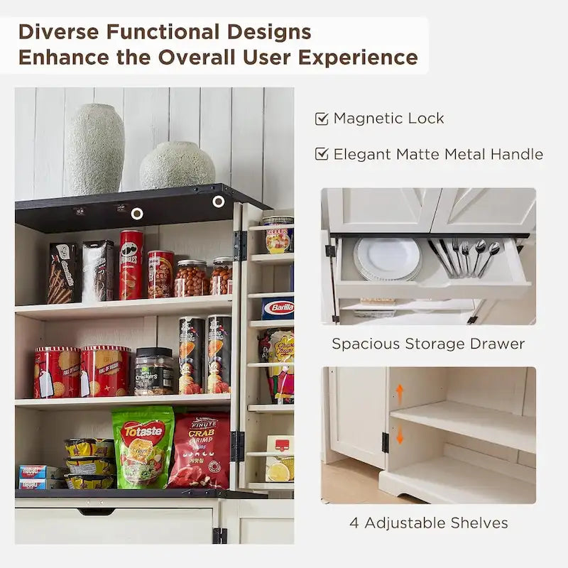Garde-manger de cuisine de ferme de 183 cm de haut, armoire de rangement avec portes coulissantes façon grange