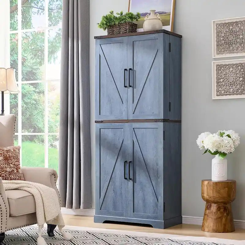 Garde-manger de cuisine de ferme de 183 cm de haut, armoire de rangement avec portes coulissantes façon grange