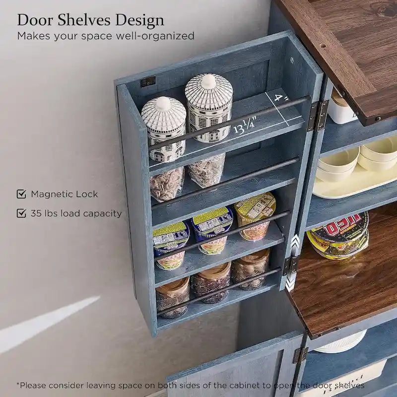 Garde-manger de cuisine de ferme de 183 cm de haut, armoire de rangement avec portes coulissantes façon grange