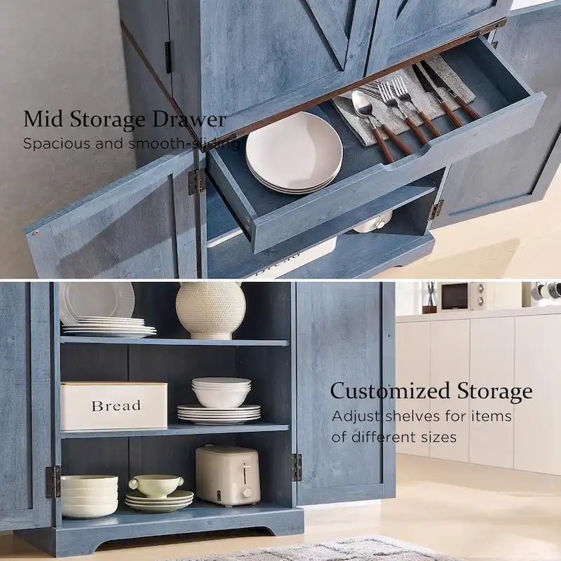 Garde-manger de cuisine de ferme de 183 cm de haut, armoire de rangement avec portes coulissantes façon grange