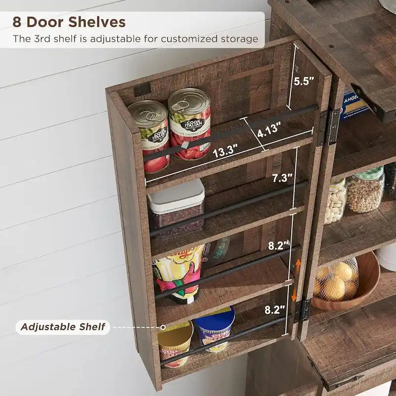 Garde-manger de cuisine de ferme de 183 cm de haut, armoire de rangement avec portes coulissantes façon grange