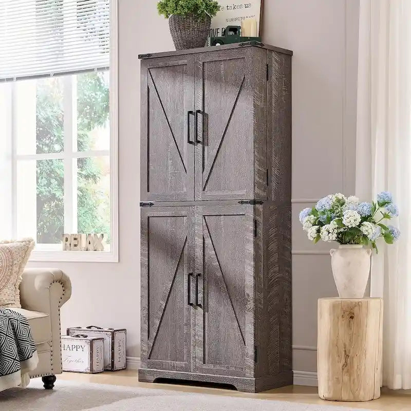 Garde-manger de cuisine de ferme de 183 cm de haut, armoire de rangement avec portes coulissantes façon grange