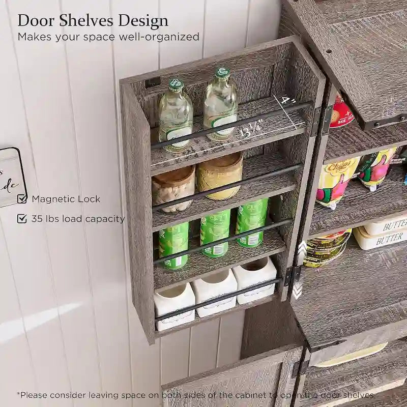 Garde-manger de cuisine de ferme de 183 cm de haut, armoire de rangement avec portes coulissantes façon grange