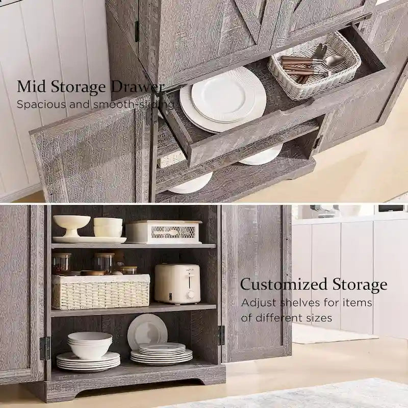 Garde-manger de cuisine de ferme de 183 cm de haut, armoire de rangement avec portes coulissantes façon grange