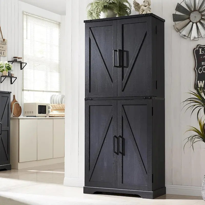Garde-manger de cuisine de ferme de 183 cm de haut, armoire de rangement avec portes coulissantes façon grange