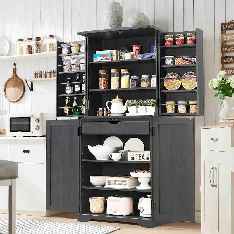Garde-manger de cuisine de ferme de 183 cm de haut, armoire de rangement avec portes coulissantes façon grange