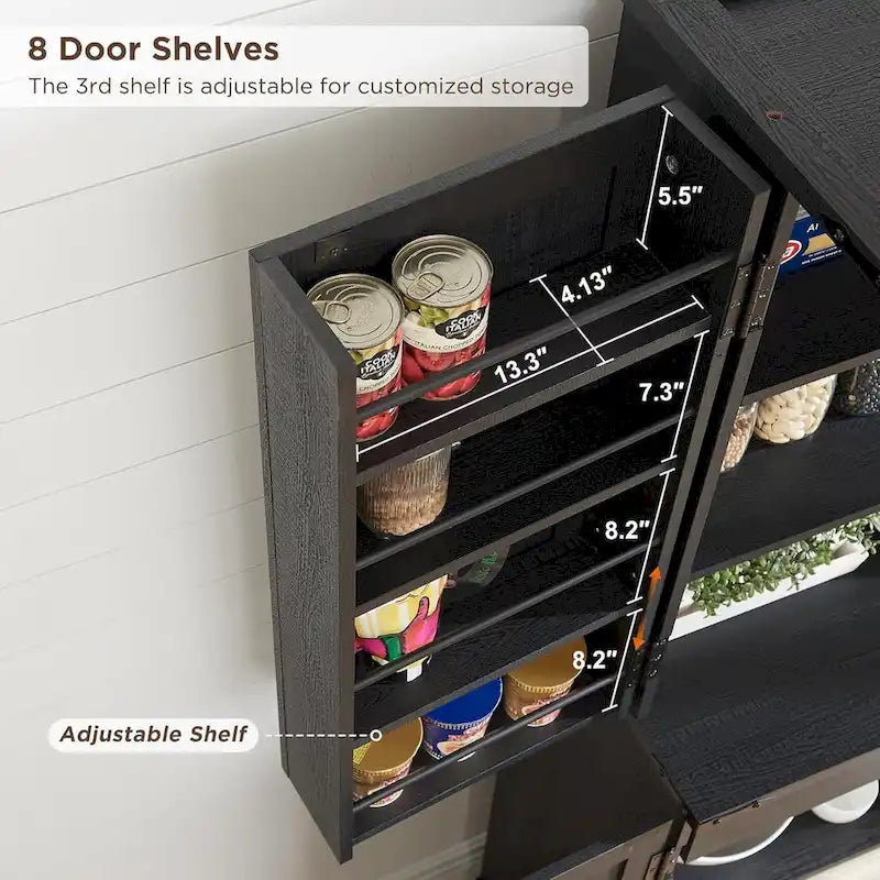 Garde-manger de cuisine de ferme de 183 cm de haut, armoire de rangement avec portes coulissantes façon grange