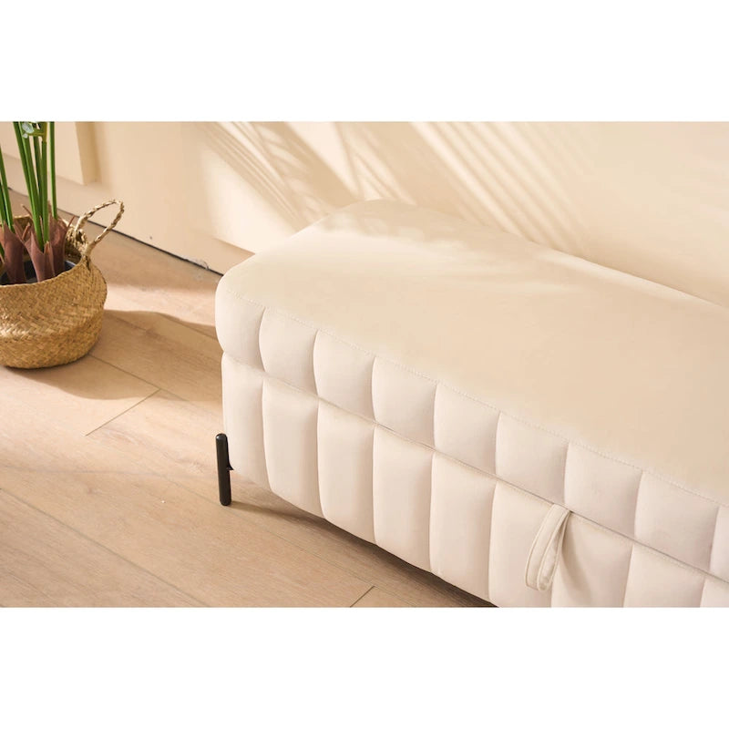 Banc de rangement en velours doux de 49,21 de large pour le salon, l'entrée et la chambre