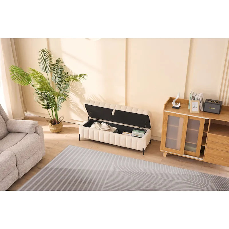 Banc de rangement en velours doux de 49,21 de large pour le salon, l'entrée et la chambre