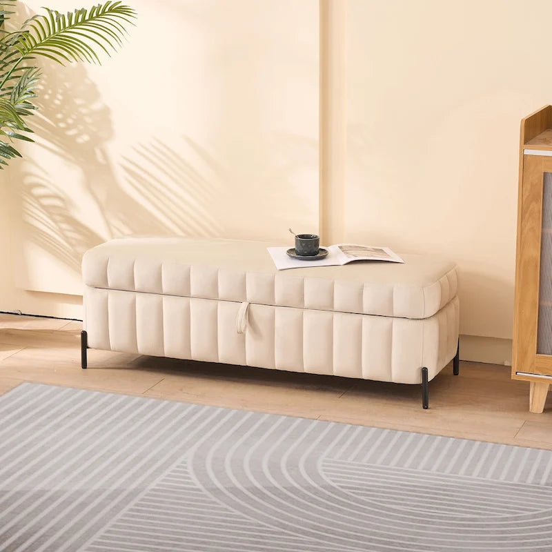 Banc de rangement en velours doux de 49,21 de large pour le salon, l'entrée et la chambre