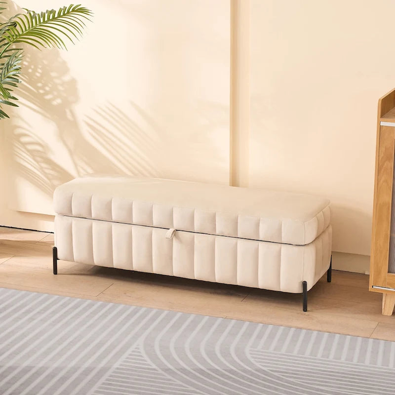 Banc de rangement en velours doux de 49,21 de large pour le salon, l'entrée et la chambre