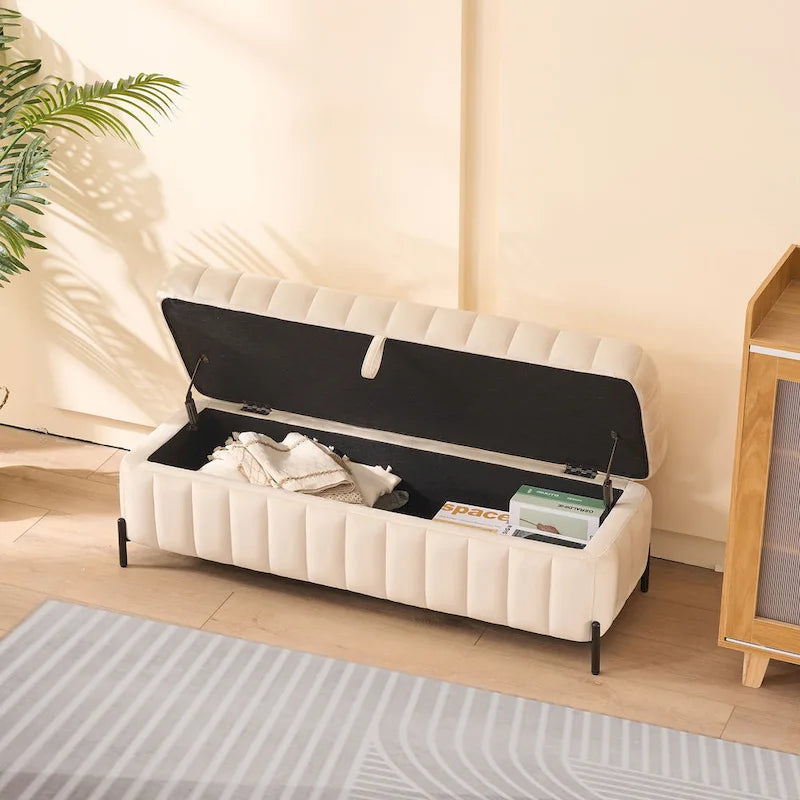 Banc de rangement en velours doux de 49,21 de large pour le salon, l'entrée et la chambre