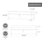 Banc de rangement en velours doux de 49,21 de large pour le salon, l'entrée et la chambre