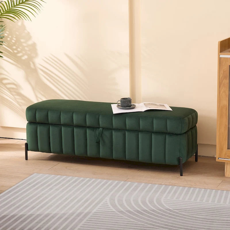 Banc de rangement en velours doux de 49,21 de large pour le salon, l'entrée et la chambre