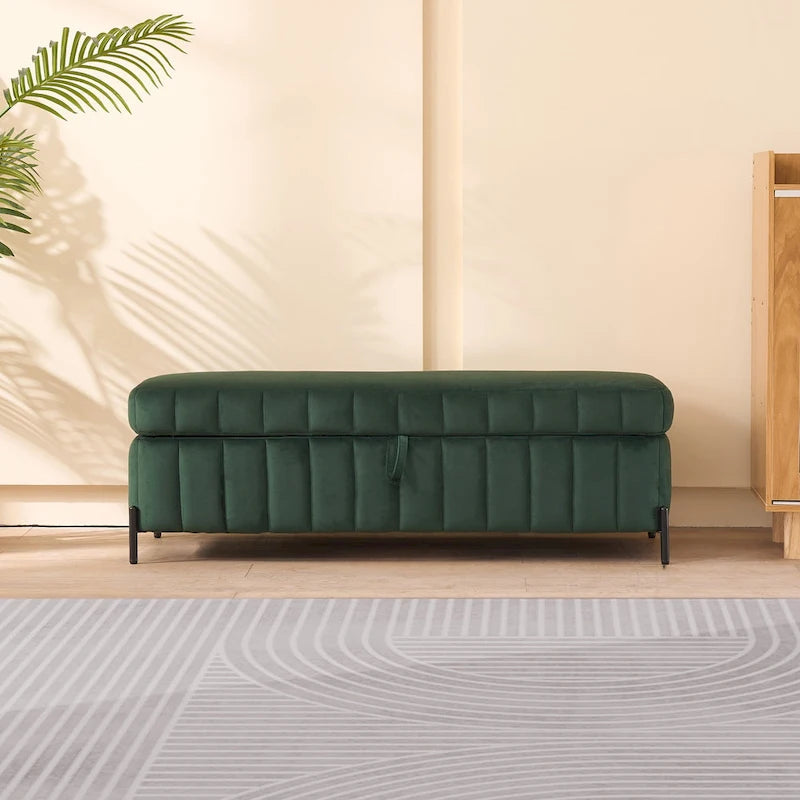 Banc de rangement en velours doux de 49,21 de large pour le salon, l'entrée et la chambre