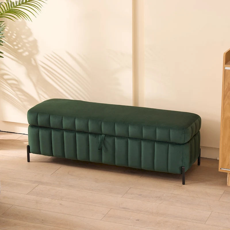 Banc de rangement en velours doux de 49,21 de large pour le salon, l'entrée et la chambre