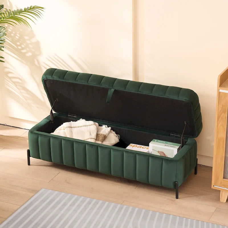 Banc de rangement en velours doux de 49,21 de large pour le salon, l'entrée et la chambre