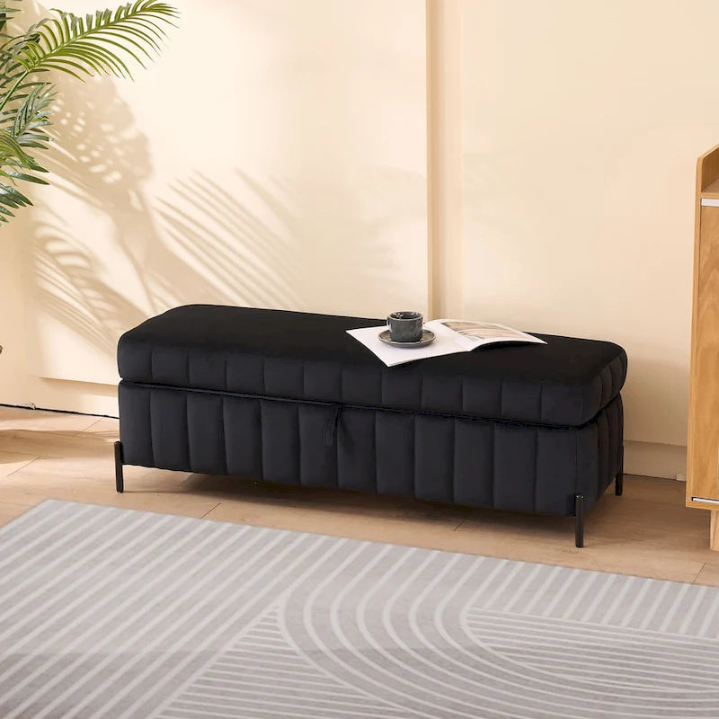 Banc de rangement en velours doux de 49,21 de large pour le salon, l'entrée et la chambre