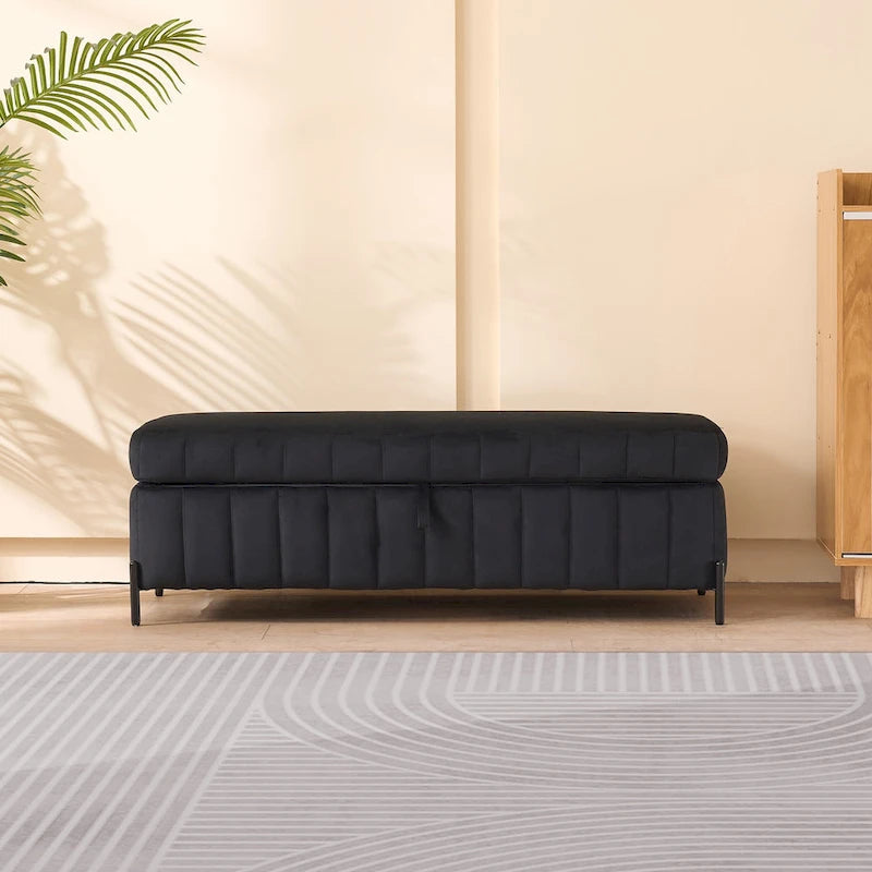 Banc de rangement en velours doux de 49,21 de large pour le salon, l'entrée et la chambre