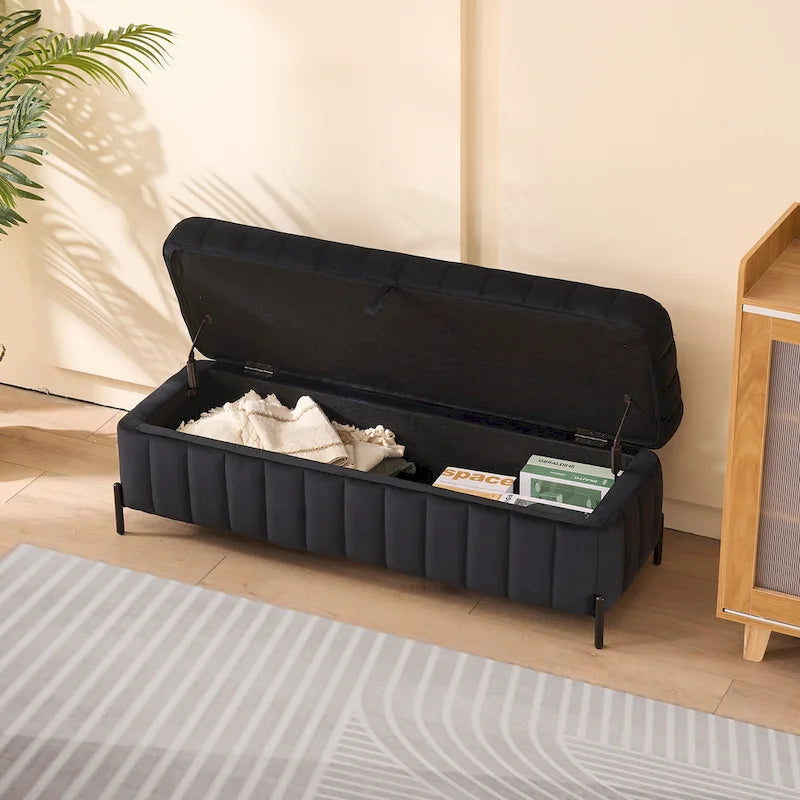 Banc de rangement en velours doux de 49,21 de large pour le salon, l'entrée et la chambre