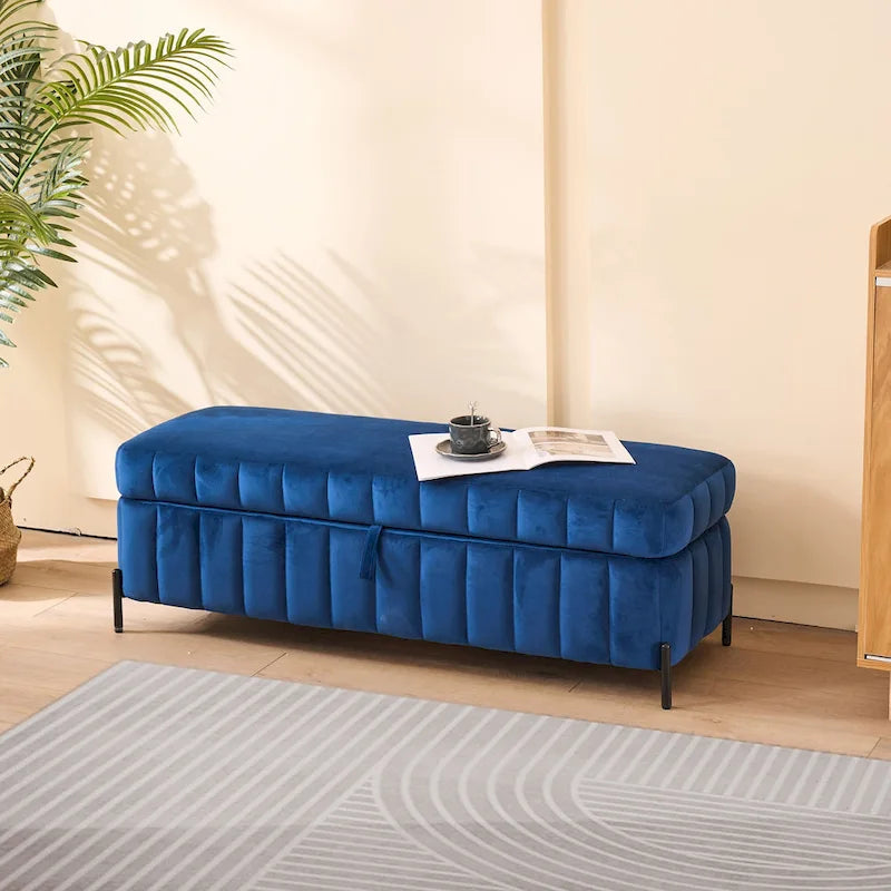 Banc de rangement en velours doux de 49,21 de large pour le salon, l'entrée et la chambre