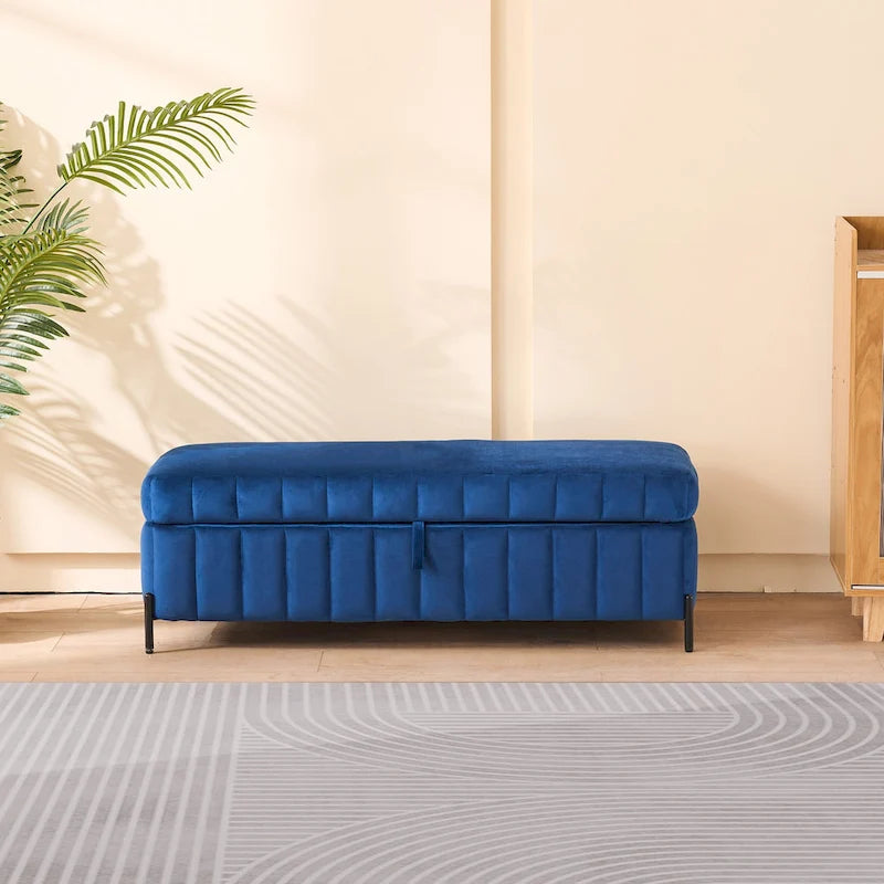 Banc de rangement en velours doux de 49,21 de large pour le salon, l'entrée et la chambre