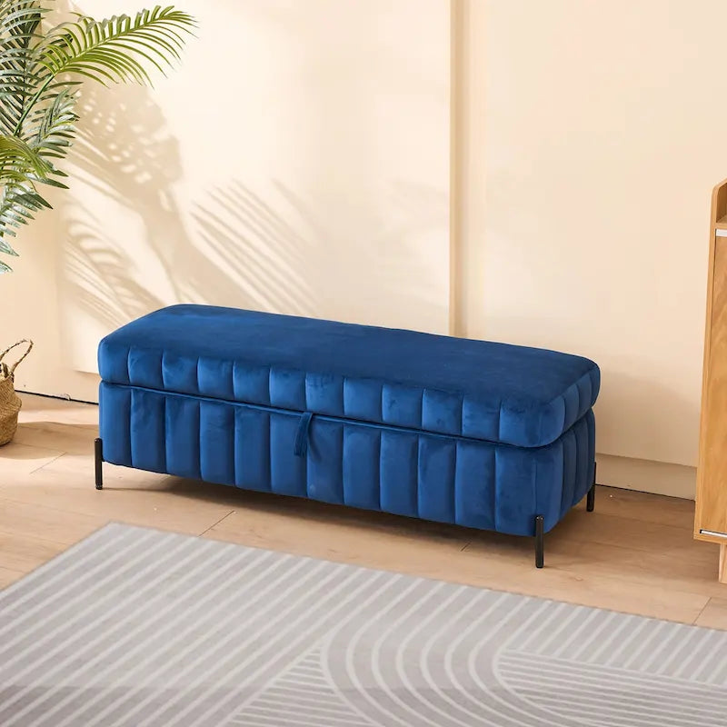 Banc de rangement en velours doux de 49,21 de large pour le salon, l'entrée et la chambre