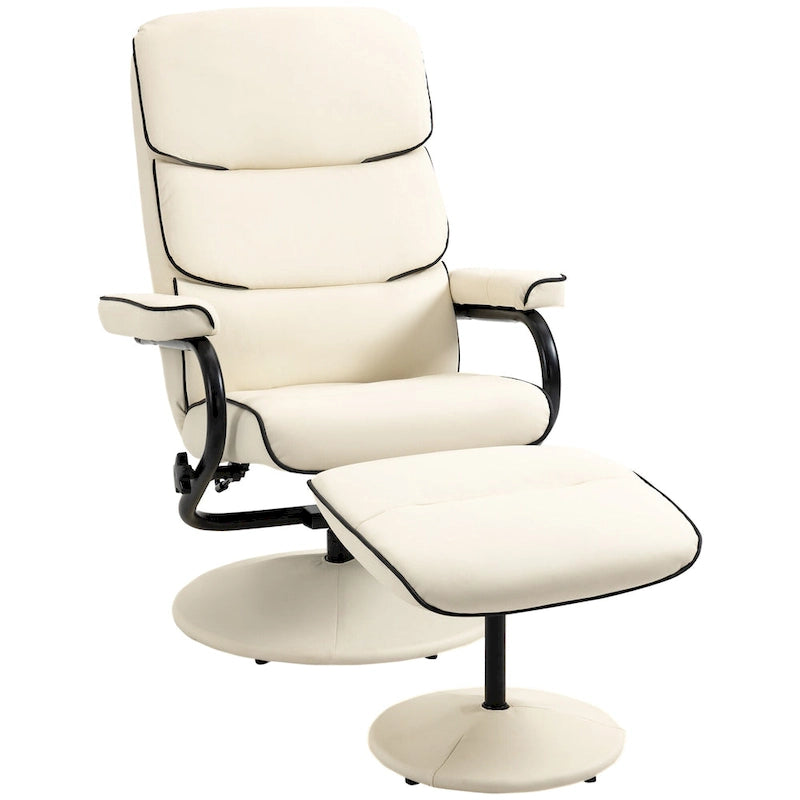 Fauteuil inclinable en cuir PU pivotant à 360°, réglable, avec pouf et rembourrage en mousse épaisse