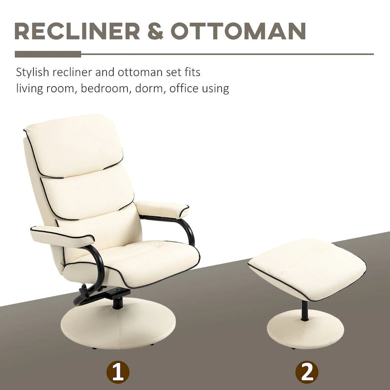 Fauteuil inclinable en cuir PU pivotant à 360°, réglable, avec pouf et rembourrage en mousse épaisse