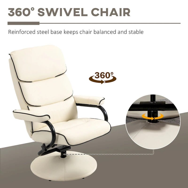 Fauteuil inclinable en cuir PU pivotant à 360°, réglable, avec pouf et rembourrage en mousse épaisse