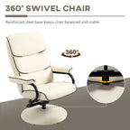 Fauteuil inclinable en cuir PU pivotant à 360°, réglable, avec pouf et rembourrage en mousse épaisse