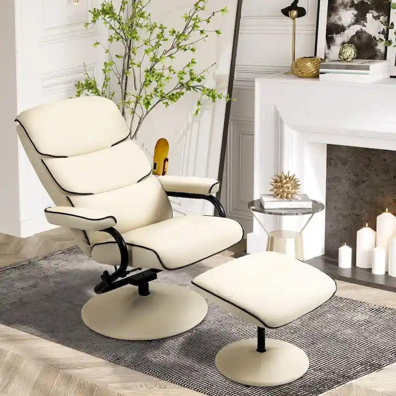 Fauteuil inclinable en cuir PU pivotant à 360°, réglable, avec pouf et rembourrage en mousse épaisse