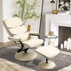 Fauteuil inclinable en cuir PU pivotant à 360°, réglable, avec pouf et rembourrage en mousse épaisse