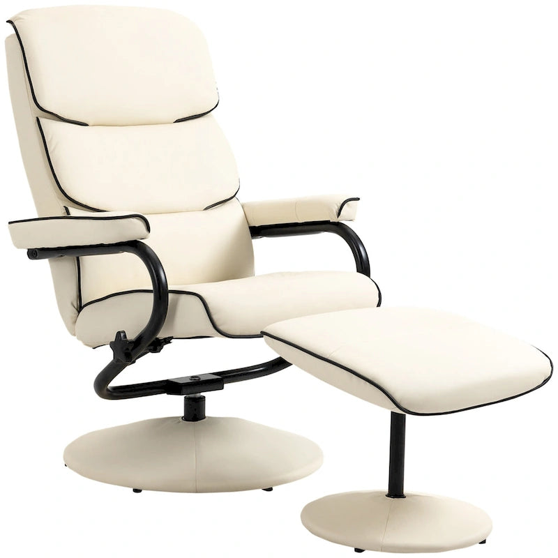 Fauteuil inclinable en cuir PU pivotant à 360°, réglable, avec pouf et rembourrage en mousse épaisse