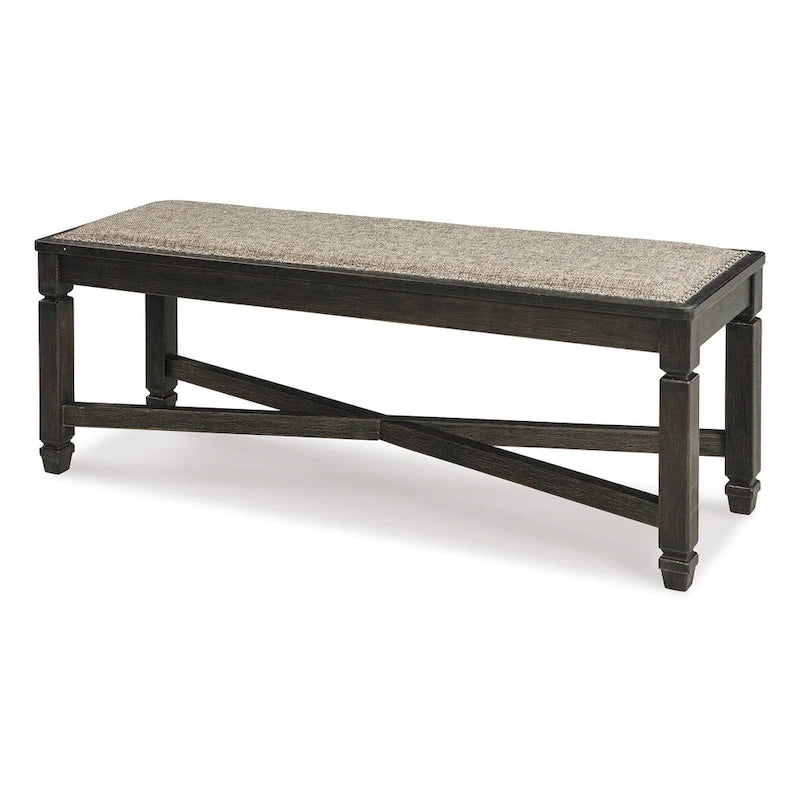 Banc de salle à manger, avec entretoise en X et garniture cloutée, bois noir, 127 cm
