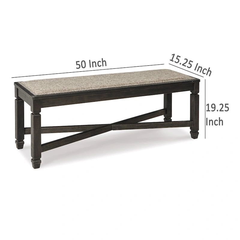 Banc de salle à manger, avec entretoise en X et garniture cloutée, bois noir, 127 cm