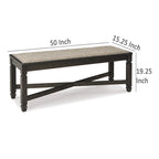 Banc de salle à manger, avec entretoise en X et garniture cloutée, bois noir, 127 cm