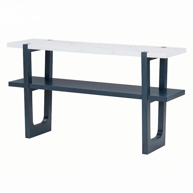 Console étroite avec plateau effet marbre (bleu marine)