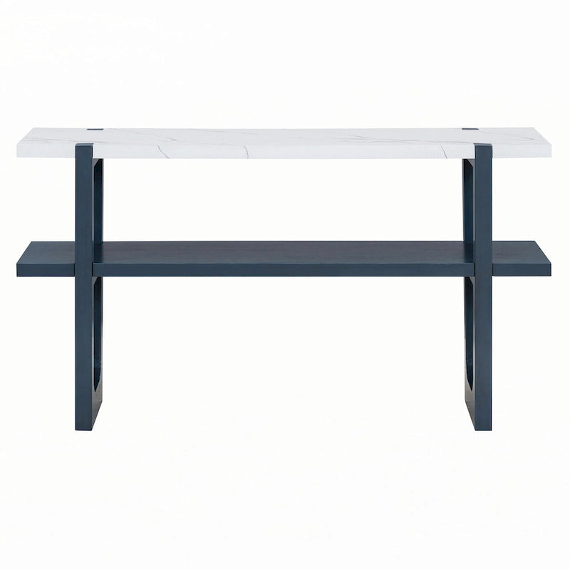 Console étroite avec plateau effet marbre (bleu marine)
