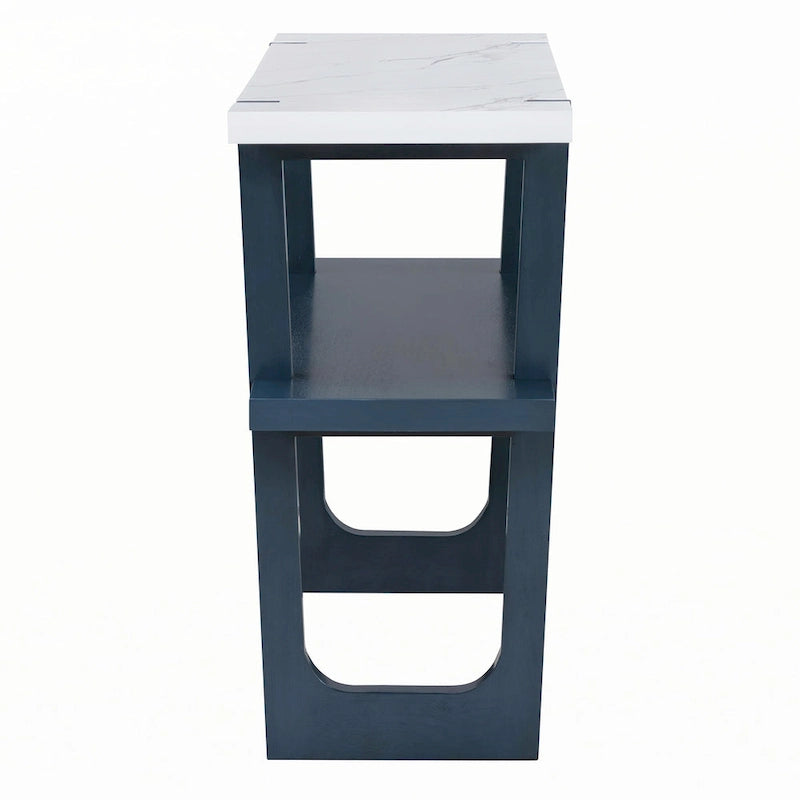 Console étroite avec plateau effet marbre (bleu marine)