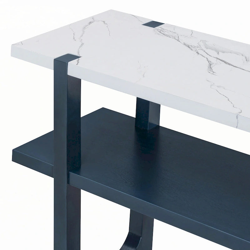Console étroite avec plateau effet marbre (bleu marine)