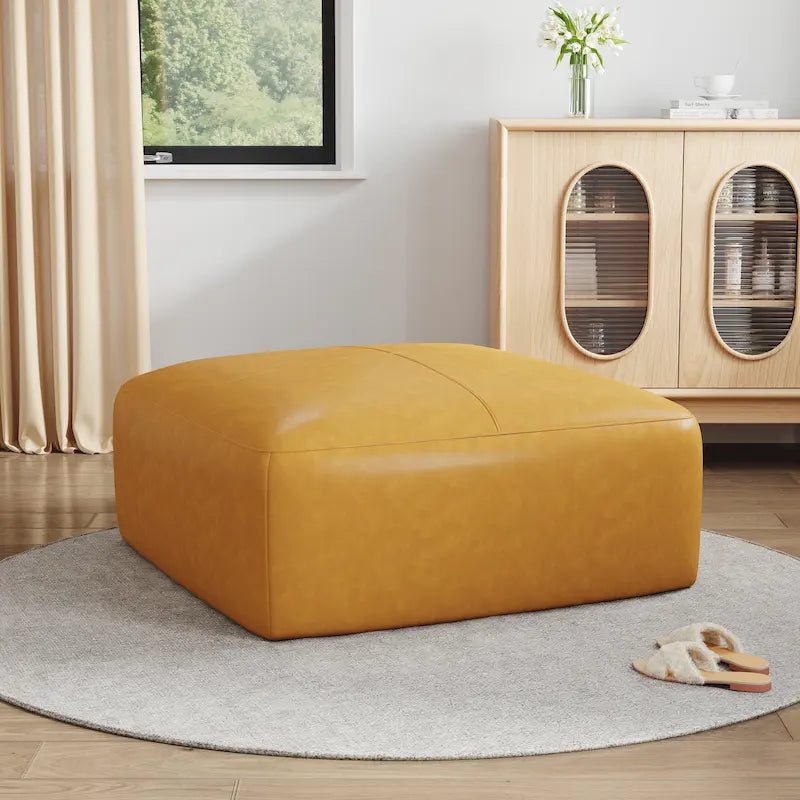 Ottoman en cuir véritable, Pouf rembourré pour salon