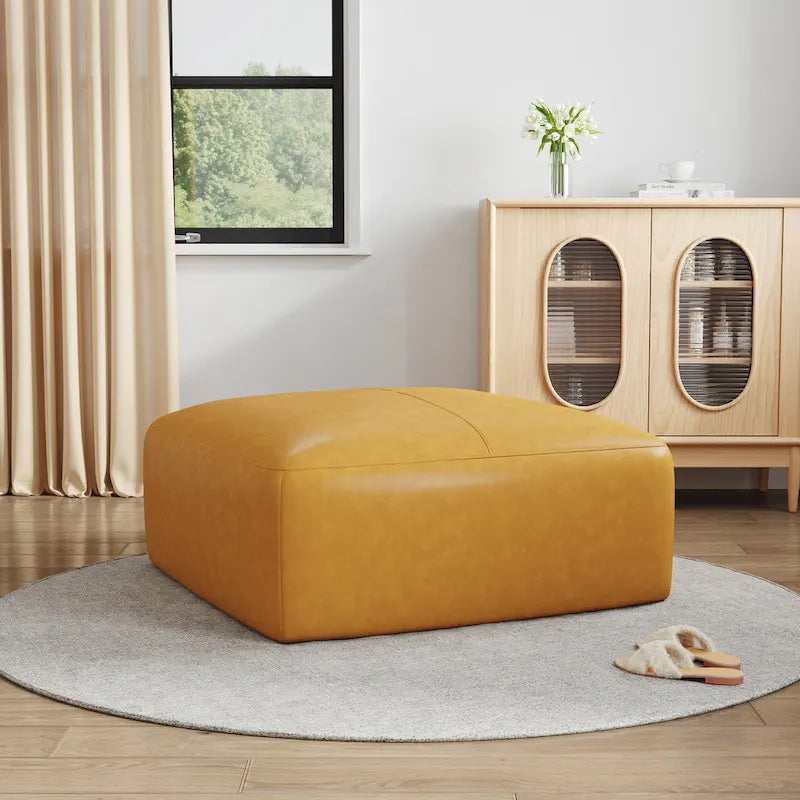 Ottoman en cuir véritable, Pouf rembourré pour salon