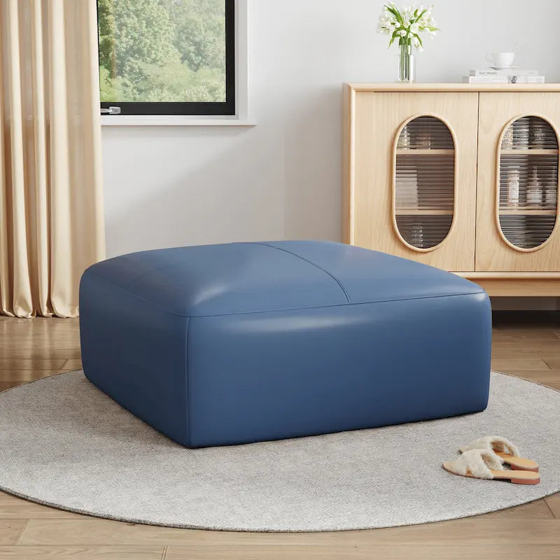 Ottoman en cuir véritable, Pouf rembourré pour salon
